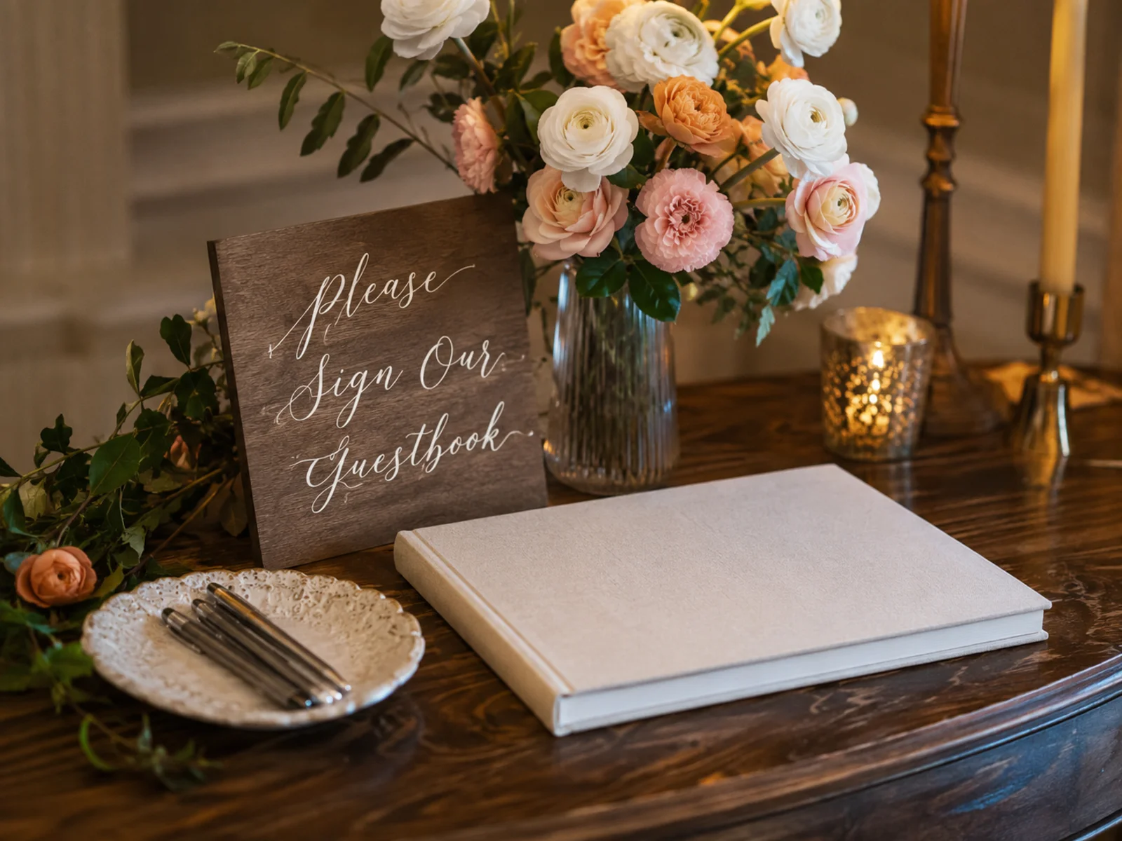 Wedding guest book table with a 
